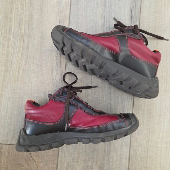 Portland Leather Goods Ankle Boots Burgundy Black Chunky Lug Sole Women Sz 36 EU - Picture 3 of 11